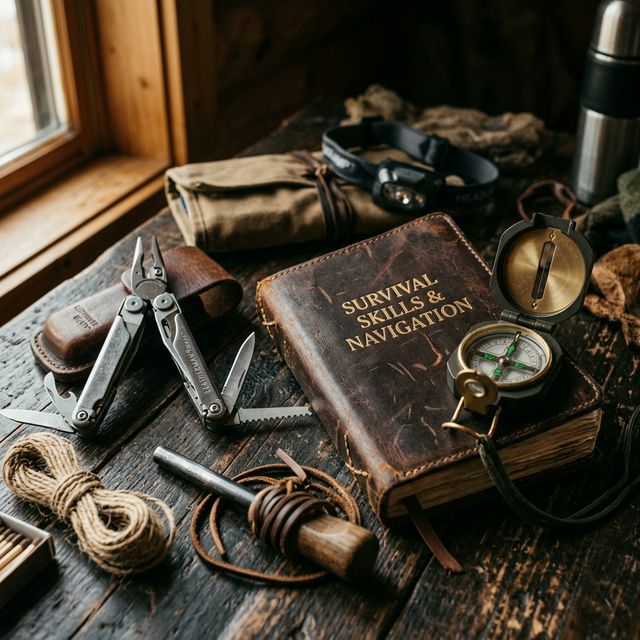Survival Gear and Manual Close-up